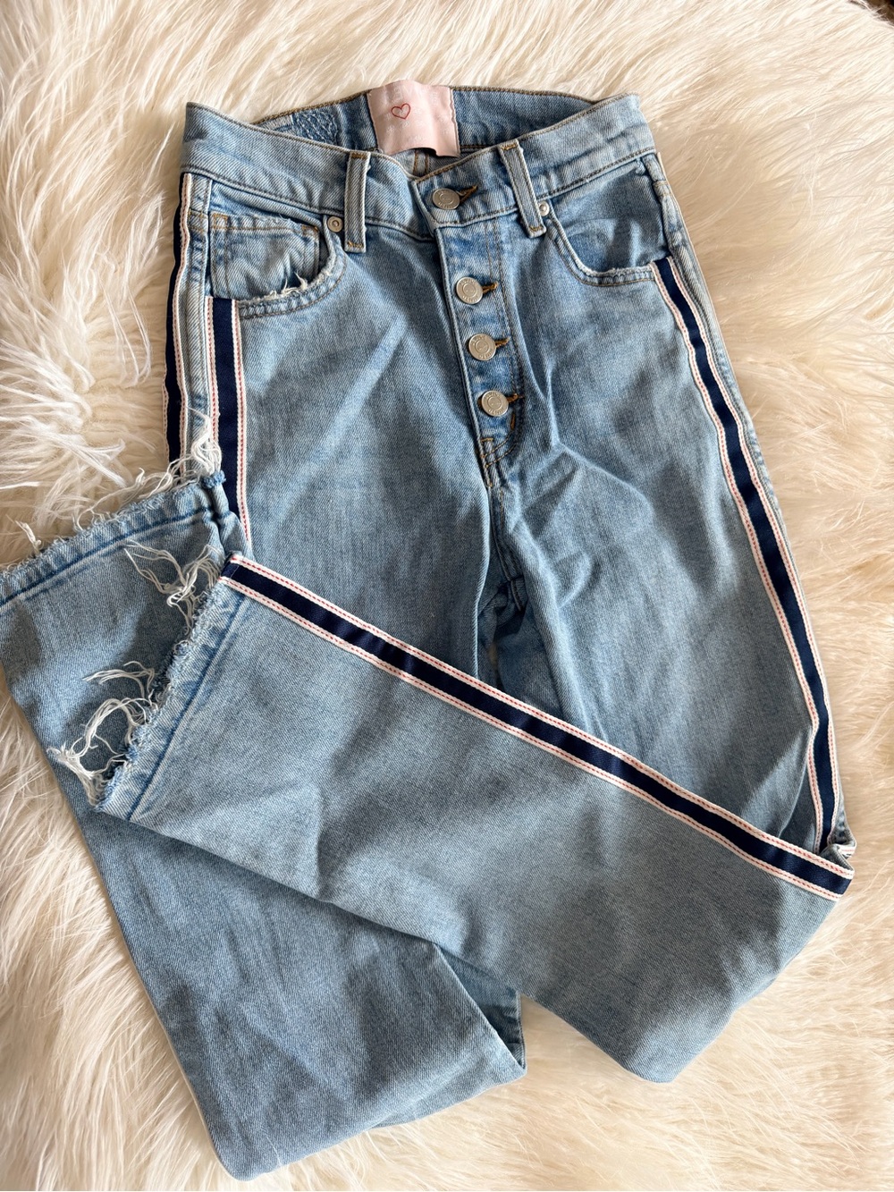 REVICE Denim Light Blue High-Rise Jeans with Navy & Red Side Stripes